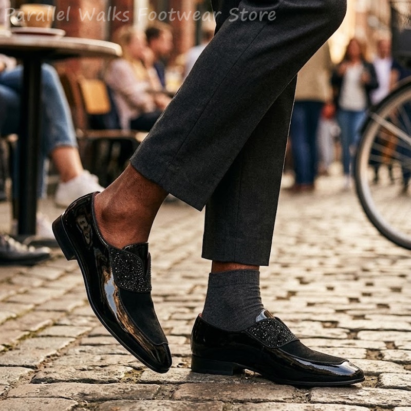 Men'S Shoes Smart - Erkek Siyah Rugan Görünümlü Süet Takma